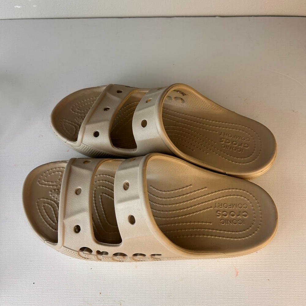 CROCS Baya iconic comfort Beige waterproof slides logo men’s sz 8 women’s sz10 - Picture 6 of 8